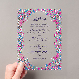 Arabische Bogen-Rosa-Navy-Blau-Verzierte Muslimisc Acryleinladungen