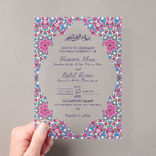 Arabische Bogen-Rosa-Navy-Blau-Verzierte Muslimisc Acryleinladungen