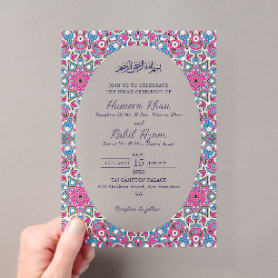 Arabische Bogen-Rosa-Navyblau-Verzierte muslimisch Acryleinladungen