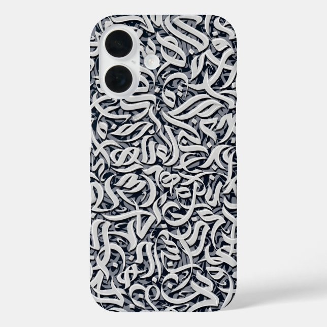 Arabische Buchstaben, schwarz und weiß iPhone 16 Hülle (Rückseite)
