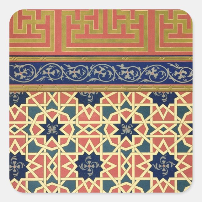 Arabische Dekorationen (Farblitho) Quadratischer Aufkleber (Vorderseite)