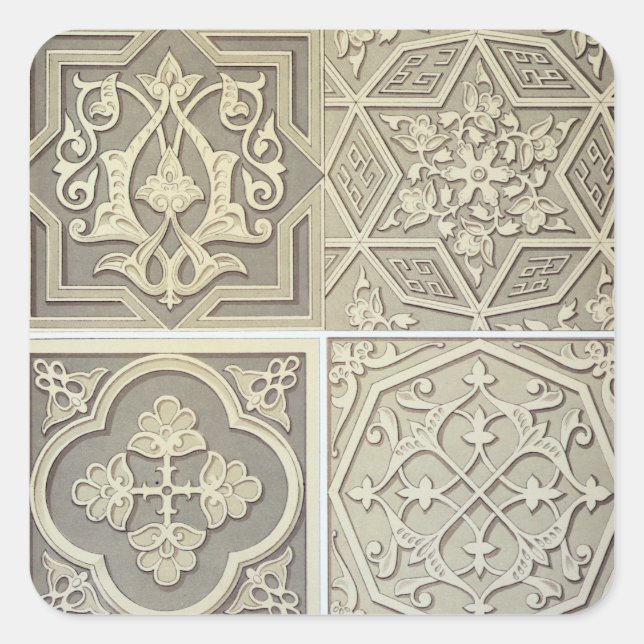 arabische Fliesen (Farblitho) Quadratischer Aufkleber (Vorderseite)