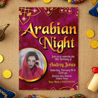 Arabische Nacht mit Foto - Rosa Einladung