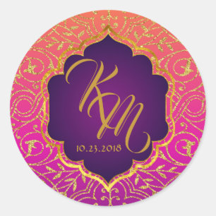 Arabische Nächte Bollywood Monogram Wedellabel Runder Aufkleber