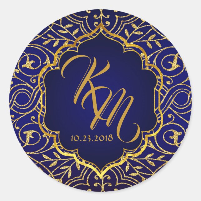 Arabische Nächte Bollywood Monogram Wedellabel Runder Aufkleber (Vorderseite)