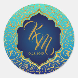 Arabische Nächte Bollywood Monogram Wedellabel Runder Aufkleber