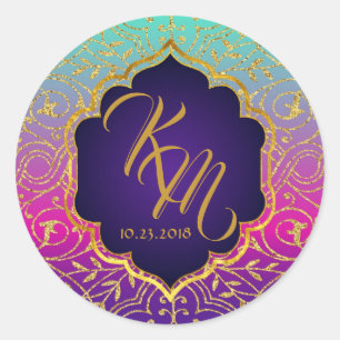 Arabische Nächte Bollywood Monogram Wedellabel Runder Aufkleber
