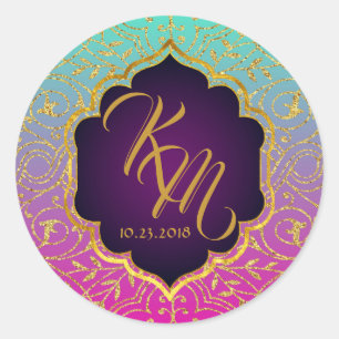 Arabische Nächte Bollywood Monogram Wedellabel Runder Aufkleber