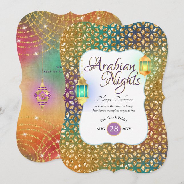 Arabische Nächte Exotische Party-Lichter Lanternäc Einladung (Vorne/Hinten)