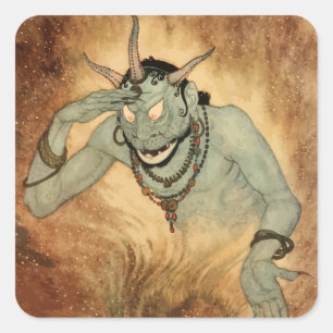 Arabische Nächte Genie von Edmund Dulac Quadratischer Aufkleber