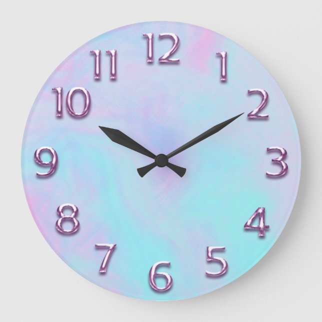 Arabische Nummer Rosa Holograph Blau Abstrakt Große Wanduhr (Vorderseite)