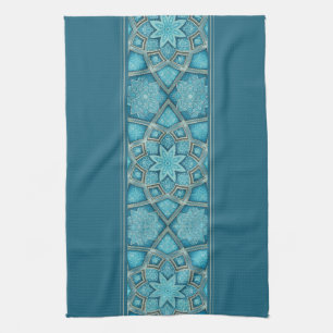 Arabische Türkis Blaue Blumen Mandala Geschirrtuch