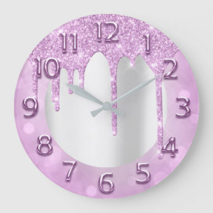 Arabische Zahlen Elegante Tropfen Rosa Glitzer Gra Große Wanduhr