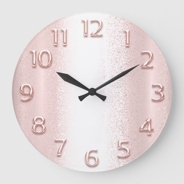 Arabische Zahlen Rose Rosa Elegant Metallic 3D Große Wanduhr (Vorderseite)