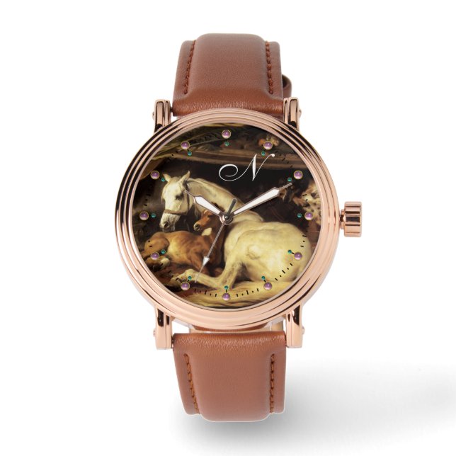 ARABISCHE ZEIT MIT PFERDEN, ANDEREN TIEREN, Monogr Armbanduhr (Vorderseite)