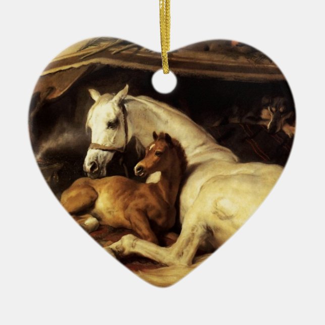ARABISCHE ZEIT MIT PFERDEN UND ANDEREN TIEREN HERZ KERAMIK ORNAMENT (Vorne)
