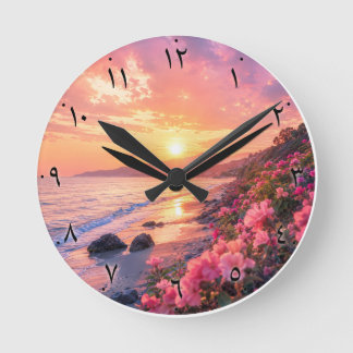 Arabische Ziffern Sonnenuntergang Strand Wanduhr |