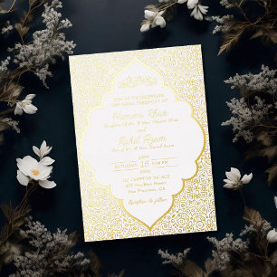 Arabischer weißer Marmor Crème Gold Muslimische Ho Folieneinladung