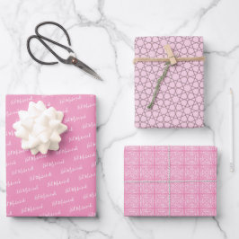 Arabisches Eid Mubarak Kids Pink Star Zitat Geschenkpapier Set