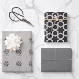 Arabisches Eid Mubarak Niedlich Grau-Star-Muster Geschenkpapier Set
