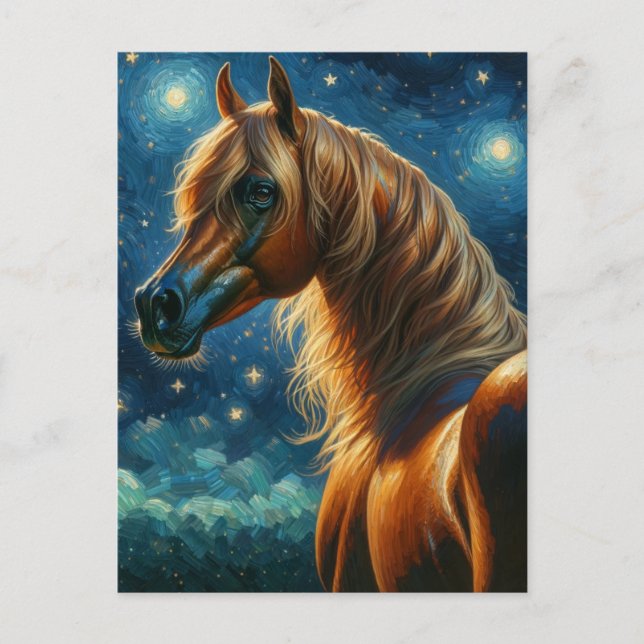 Arabisches Pferd in der Van Gogh Starry Night Postkarte (Vorderseite)