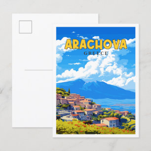 Arachova Griechenland Vintage Reise Illustration Postkarte