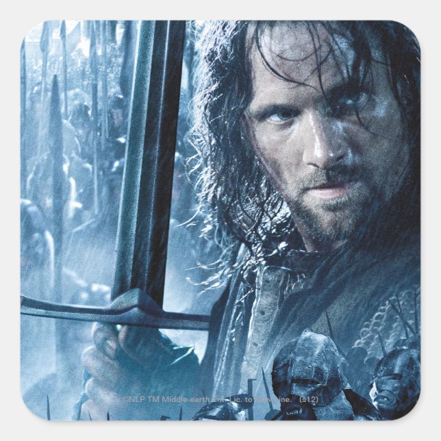 Aragorn gegen Orcs Quadratischer Aufkleber (Vorderseite)