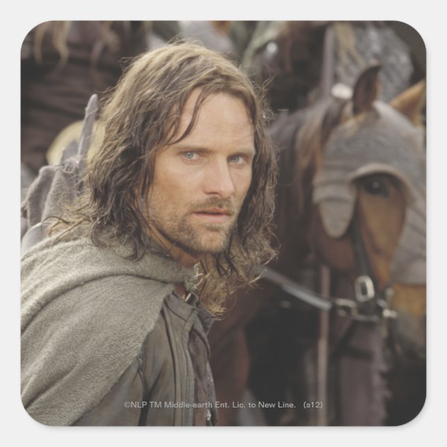 Aragorn mit Pferd Quadratischer Aufkleber (Vorderseite)