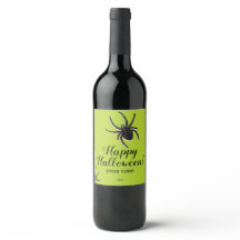 Araignée poilue Halloween Vin Étiquette noir vert