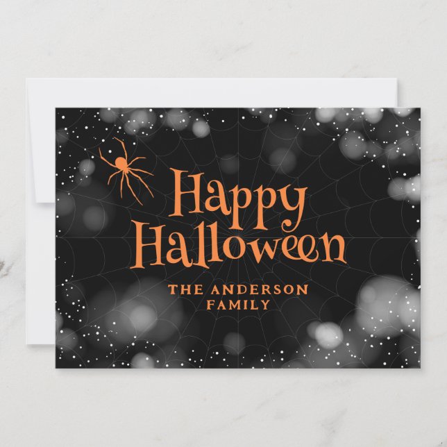 Araignée sur le Web Bonne carte d'Halloween (Devant)