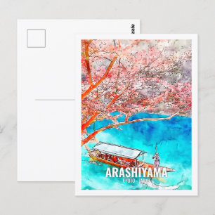 Arashiyama Kyoto Japan Reiseort Aquarell Postkarte