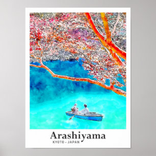 Arashiyama Kyoto Reise Wasserfarbe Handgezeichnet Poster