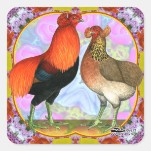 Araucani - Chickens Art Nouveau Quadratischer Aufkleber