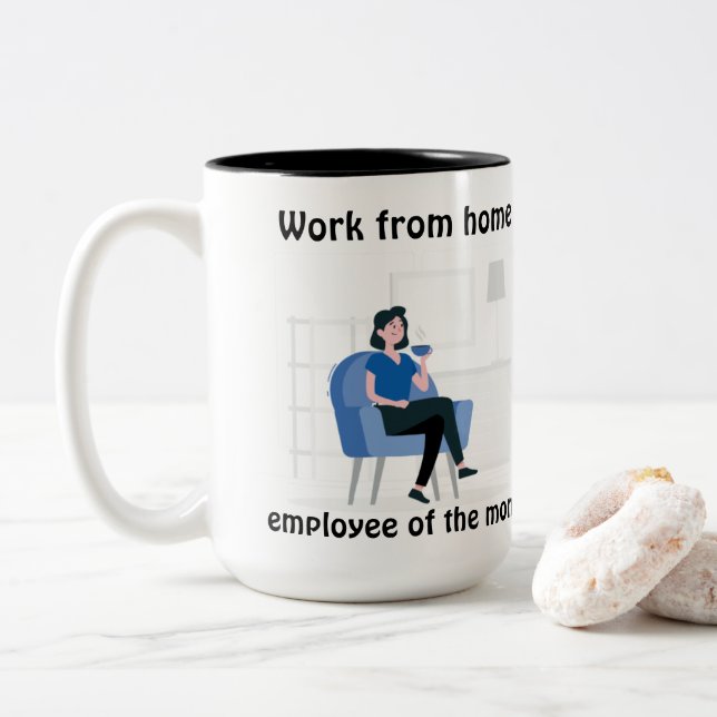 Arbeit des Zuhause Mitarbeiters des Monats Zweifarbige Tasse (Mit Donut)