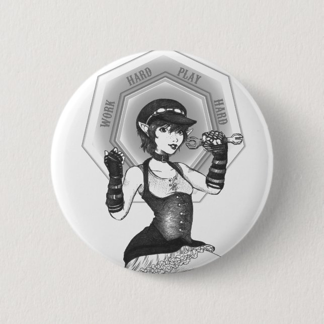 Arbeit harter Steampunk Elf-Knopf Button (Vorderseite)