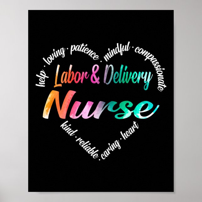 Arbeit und Lieferung Krankenpflege Herz Word Cloud Poster (Vorne)
