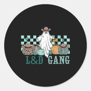 Arbeit und Lieferung Pumpkin Ghost Landd Gang West Runder Aufkleber
