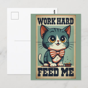 Arbeite Hart Alte Vintage-Katze Postkarte