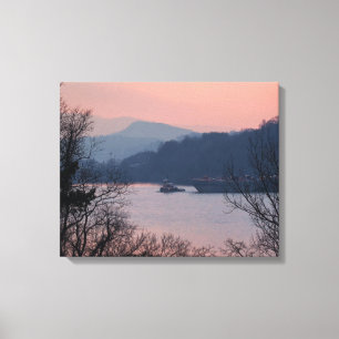 Arbeiten am Fluss bei Sonnenuntergang Leinwanddruck