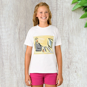 Arbeiten an einem Computer-Girls-T - Shirt