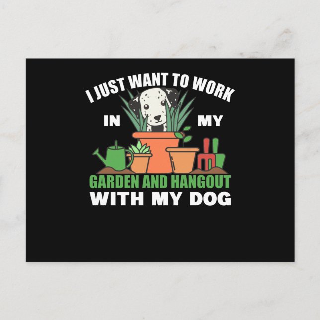 Arbeiten im Garten und Ausgehen mit dem Hund Postkarte (Vorderseite)