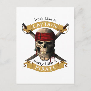 Arbeiten wie ein Captain-Party wie eine Piratenpup Postkarte