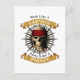 Arbeiten wie ein Captain-Party wie eine Piratenpup Postkarte