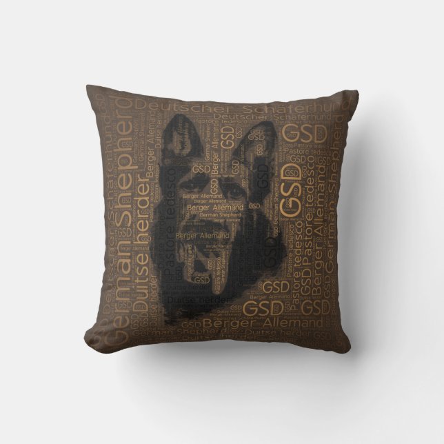 Arbeitender Schäferhund-Hund - GSD Wort-Muster Kissen (Vorderseite)