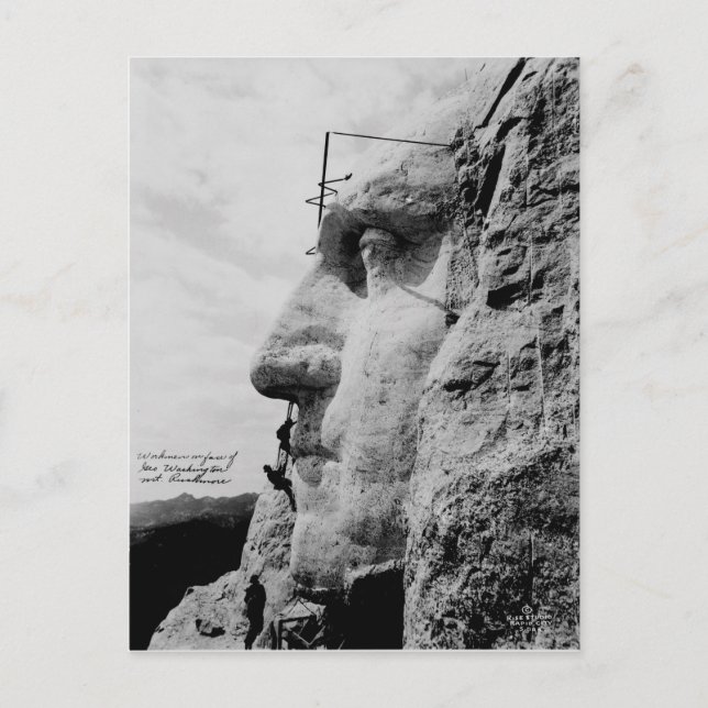 Arbeiter in George Washington Face Mount Rushmore Postkarte (Vorderseite)