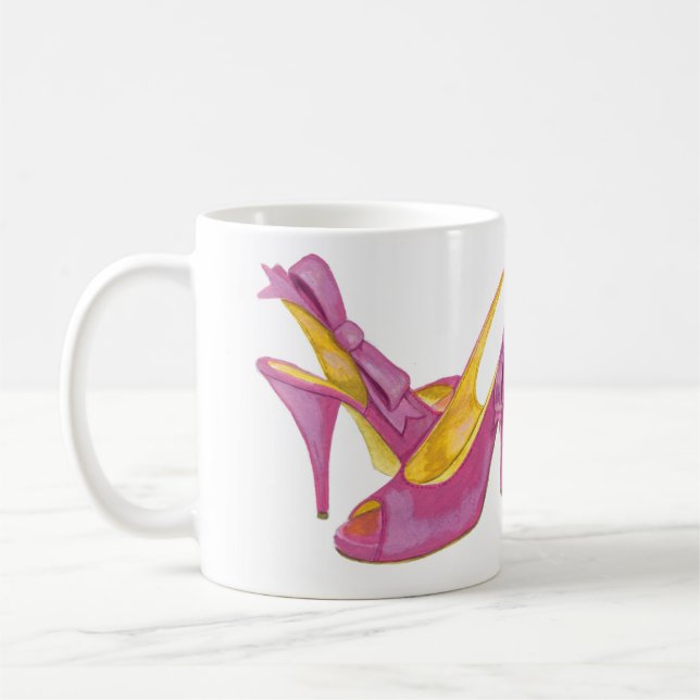 "Arbeitet für Schuhe" rosa Heels-Kaffee-Tasse Kaffeetasse (Links)