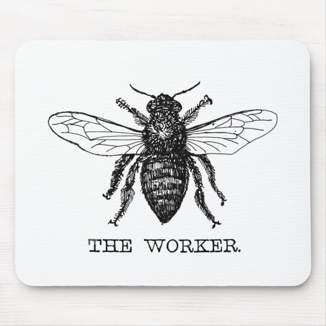 Arbeitnehmer Bee Schwarz-weiß Hummel Vintag Mousepad (Vorne)