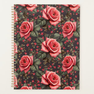Arbeitsbuch mit schönem Rose-Muster Planer