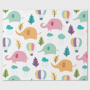 ARBEITSPAPIER: ELEFANTS & HOT AIR BALLOONS GESCHENKPAPIER