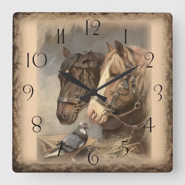 Arbeitspferd Quadratische Wanduhr (Vorderseite)